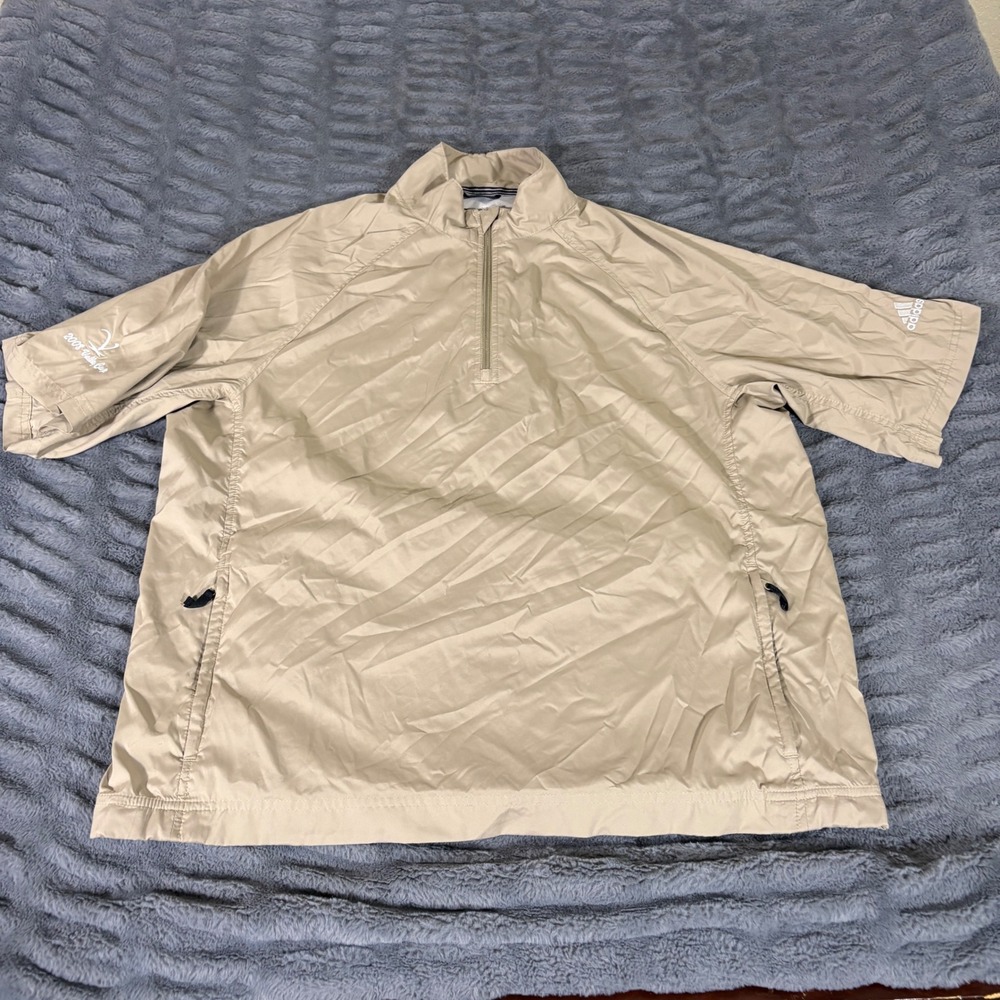 Adidas Mens 1/4 Zip Short Sleeve Windbreaker Tan 2008 Valley Cup Size Large
